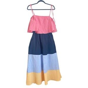 English Factory Colorblock Spaghetti Strap Tiered Midi/Maxi Dress